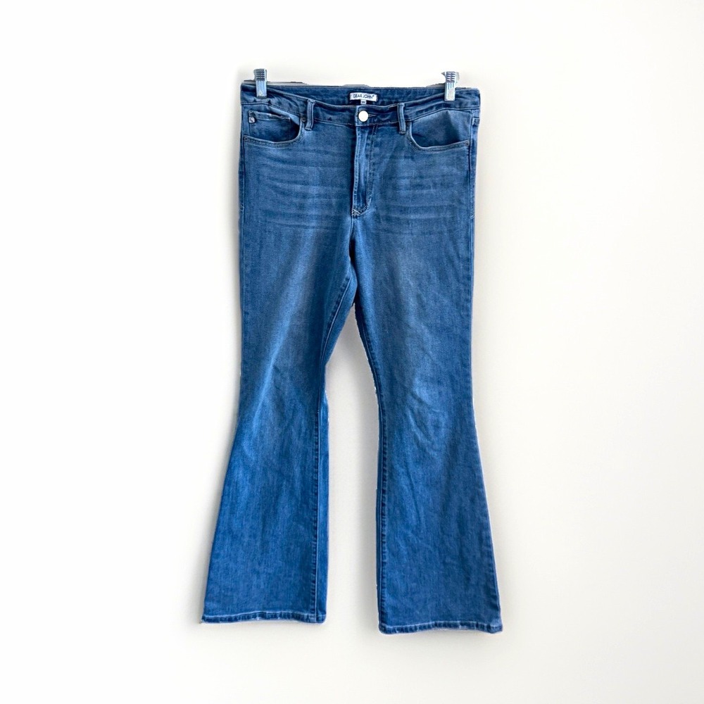 Dear John Women's Bootcut Flare Jeans Slim Fit Blue Medium 5-Pocket Button 30